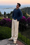 Pleated Baggy Fit Cotton Linen Striped Trousers