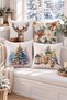 Double Sided Printed Velvet Texture Christmas Patterned 4-Piece Throw Pillow Set - 4