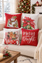 Double Sided Printed Velvet Texture Christmas Patterned 4-Piece Throw Pillow Set - 2