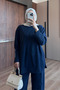 Women's Cupra Modal Fabric Decorative Stitching Detailed Crew Neck Hijab Set 3852 Navy Blue - Premium Series - 2