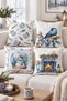 Double Sided Printed Velvet Texture Christmas Patterned 4-Piece Throw Pillow Set - 4