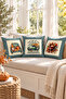 Autumn Patterned Velvet 3-Piece Throw Pillow Cover Set 43X43 cm - Decorative Pillowcases