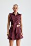Vega Front Tie Crop Shirt Flounce Shorts Burgundy Set - 2