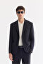 Men's Navy Blue Mono Collar Double Slit Unlined Comfort Fit Jacket A61Y4009