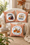Autumn Patterned Velvet 3-Piece Throw Pillow Cover Set 43X43 cm - Decorative Pillowcases