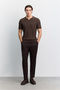 Men's Coffee Buttonless Polo Collar Full Jacquard Short Sleeve Regular Fit Sweater A62Y5060 - 7