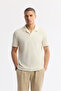 Men's Ecru Apaj Collar Jacquard Linen Blend Regular Fit T-Shirt A61Y1171