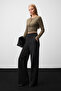 Arte Women's Draped Wide-Leg Woven Fabric Palazzo Black Trousers