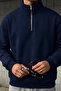 Men's Sweatshirt Relaxed Fit Cotton Fleece Inside Half Zipper Stand Collar Sweatshirt - 2