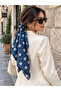 Women's Navy Blue Floral Patterned Cotton 70X70 Imported Scarf Flr6021