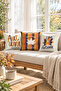 Autumn Patterned Velvet 3-Piece Throw Pillow Cover Set 43X43 cm - Decorative Pillowcases - 3