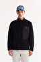 Men's Black Stand Collar Zippered Soft Touch Fleece Regular Fit Sweatshirt A52Y1207