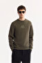 Men's Khaki Crew Neck Cotton Embossed Printed Regular Fit Sweatshirt A52Y1327