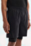 Men's Black Elastic Waist Anti-Wrinkle Quick-Drying Technical Fabric Regular Fit Knitted Shorts A61Y3626 - 4
