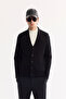 Men's Black Shawl Collar Buttoned Soft Touch Striped Regular Fit Cardigan A52Y5042