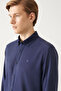 Men's Navy Blue Buttoned Collar Linen Blend Slim Fit Shirt B002001 - 2