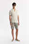 Men's Ecru Apaj Collar Jacquard Linen Blend Short Sleeve Regular Fit Shirt A51Y2207 - 6