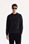 Men's Black Crew Neck Cotton Bi-Stretch Printed Regular Fit Sweatshirt A52Y1285