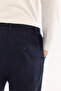 Men's Navy Blue Side Elastic Bi-Stretch Lightly Striped Slim Fit Trousers A52Y3204 - 5
