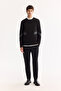 Men's Black Crew Neck Cotton Bi-Stretch Printed Regular Fit Sweatshirt A52Y1296 - 6