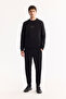 Men's Black Crew Neck Cotton Embossed Printed Regular Fit Sweatshirt A52Y1327 - 6