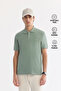 Men's Mint Green Non-Curling Polo Collar 100% Cotton Basic Regular Fit T-Shirt B001032