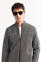 Men's Anthracite Stand Collar Zippered Wool Blend Textured Regular Fit Cardigan A52Y5044 - 2