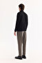 Men's Black Mock Neck Zippered Wool Blend Textured Regular Fit Cardigan A52Y5044 - 6