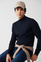 Men's Navy Blue Half Turtleneck Wool Blended Knitwear Sweater B 005015 - 3