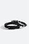 Men's Black Leather and Hematite Stone Bracelet A51Y9608