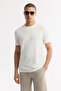 Men's Ecru Crew Neck Viscose Blend Jacquard Regular Fit T-Shirt A51Y1041 - 7