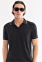 Men's Anthracite Non-Curling Polo Collar Buttonless Easy-Ironing Regular Fit T-Shirt A61Y1125 - 2