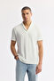 Men's Ecru Shawl Collar Viscose Blend Jacquard Regular Fit T-Shirt A51Y1071
