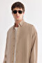 Men's Beige Bottom-Cut Collar Breathable Modal Blended Soft Touch Oversize Fit Shirt A61Y2168 - 2