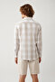 Men's Beige 100% Cotton Button-Down Collar Cotton Plaid Textured Regular Fit Shirt A41Y2044 - 4