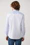 Men's Blue 100% Cotton Button-Down Collar Striped Embroidered Slim Fit Shirt A41Y2206 - 4