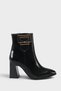 Women's Pointed Toe Gold Buckle Detailed Thick Heeled Boots Carlotta Black