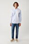 Men's Blue 100% Cotton Button-Down Collar Striped Embroidered Slim Fit Shirt A41Y2206 - 5