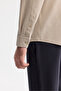 Men's Beige Buttoned Collar Easy-Iron Striped Slim Fit Shirt A42Y2098 - 3