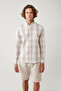 Men's Beige 100% Cotton Button-Down Collar Cotton Plaid Textured Regular Fit Shirt A41Y2044 - 3
