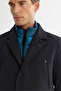 Men's Black Mono Collar Buttoned Inside Vest-Look Comfort Fit Coat A42Y6186 - 2