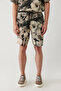 Men's Gray 100% Viscose Elastic Waist Patterned Etenna Relaxed Fit Shorts A41Y3734 - 2