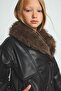 Faux Fur Double Breasted V-Neck Leather Jacket Girls G9349A826Au - 3