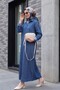 Tencel Denim Dress with Buttoned Collar, Pockets, Folded Sleeves and Garnish - Dark Blue - 4