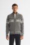 Men's Gray Stand Collar Zippered Patterned Knitwear Regular Fit Cardigan A42Y5177
