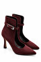 Caren Women's Suede Burgundy Pointed Toe Thin Heeled Belt Detailed Windowed Stylish Boots & Stiletto 9 cm Heel - 4