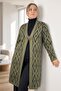 Baklava Patterned Broch Detailed Long Sleeve Shal Collar Large Size Knitting Cardigan - 2
