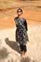 Women's Beige Patterned Full Covered Hijab Swimsuit Long 2-Piece Set U-050 - 4