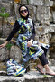 Women's Green Geometric Patterned Fully Covered Long Hijab Swimsuit Set of 2