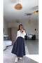 Navy Blue Stitched Maxi Jean Skirt - 2